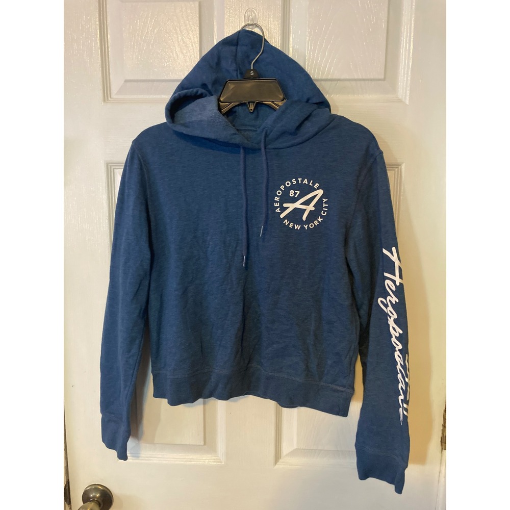 Aeropostale Blue Cropped‎ Hoodie Sweatshirt Graphic Print Size Small